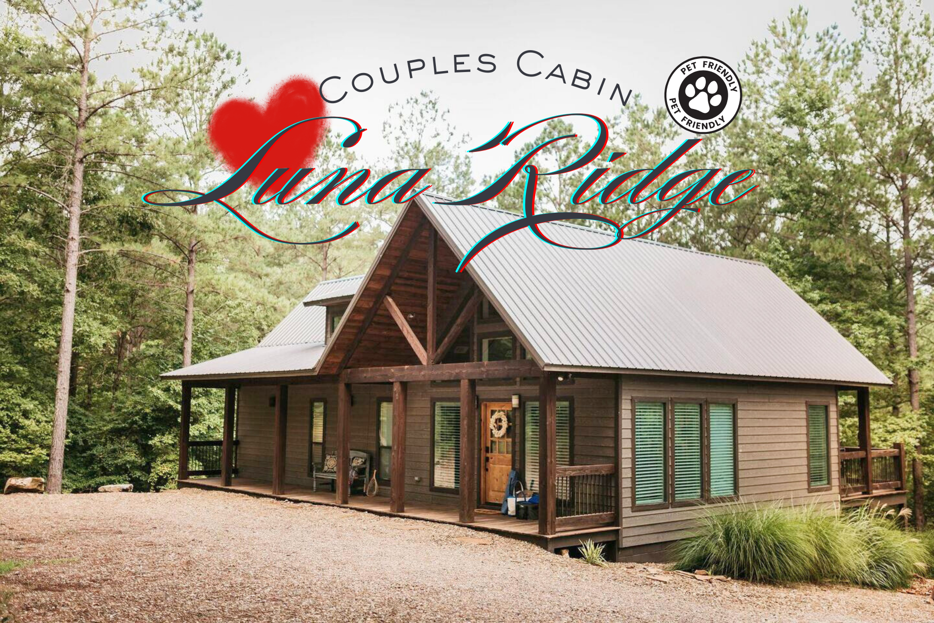 Exterior Retreat: Embrace nature from this stunning cabin with charming porch views!