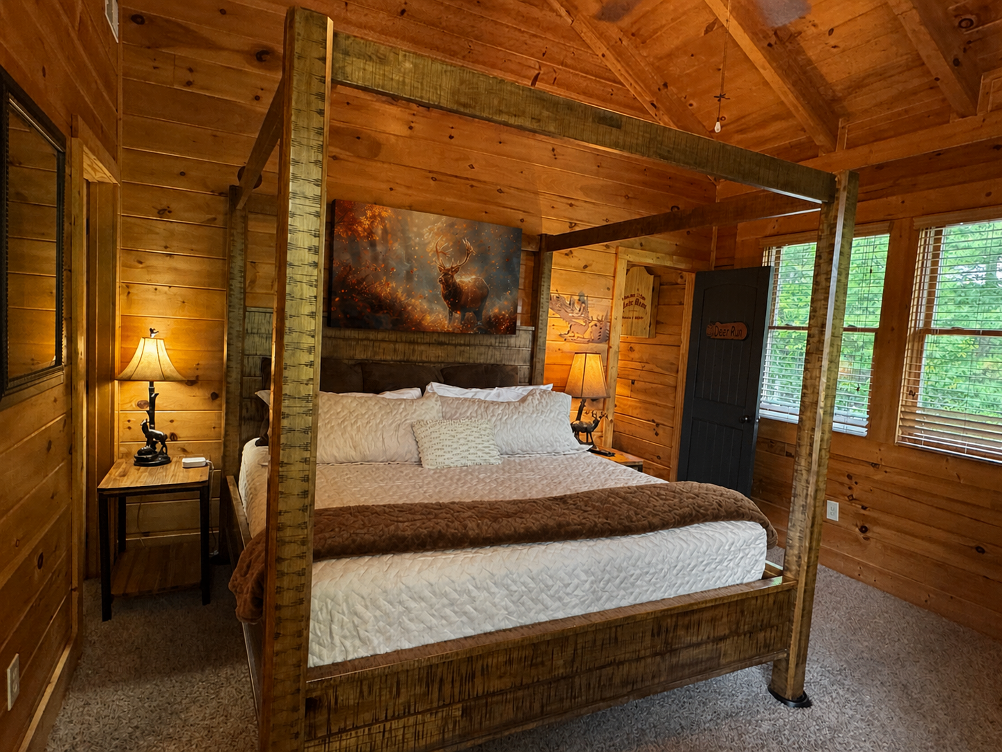 Room number 1 Deer Room, upstairs King, private bath, tub and fireplace.