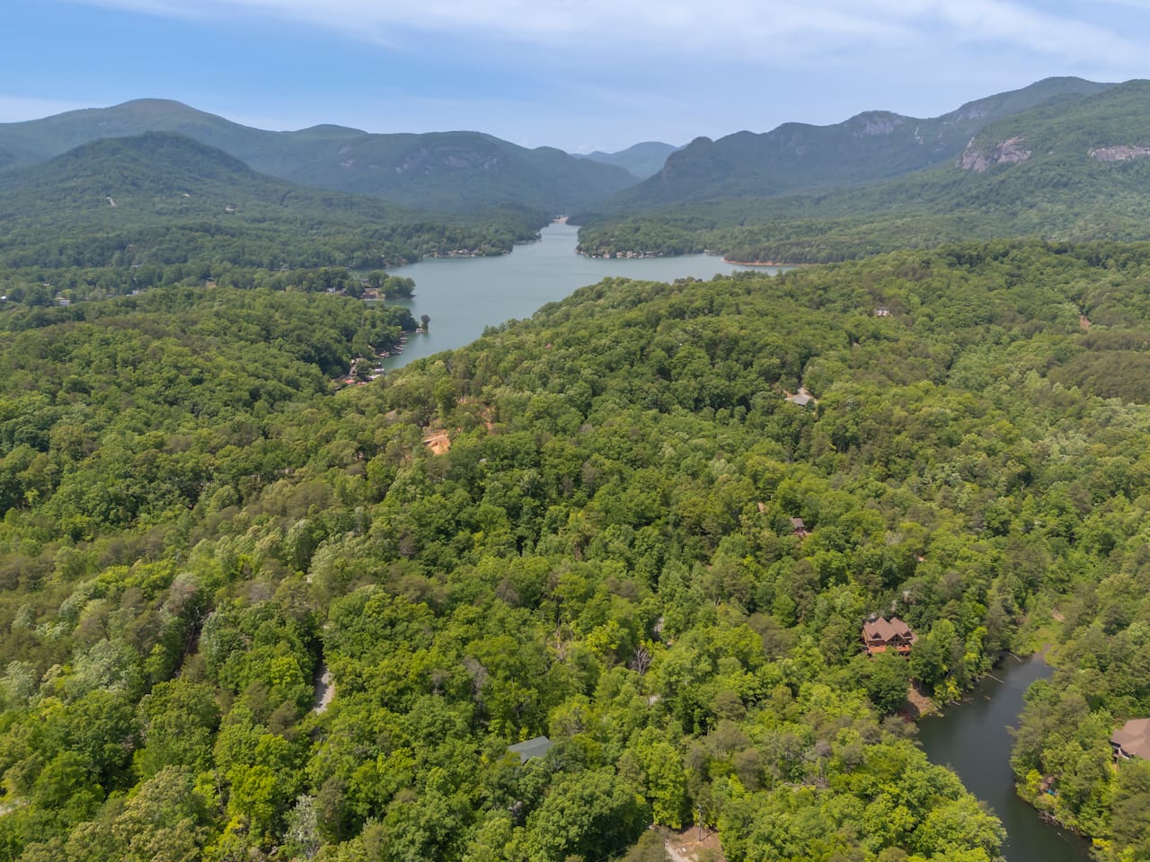 Upper drone view of the cabin. 
