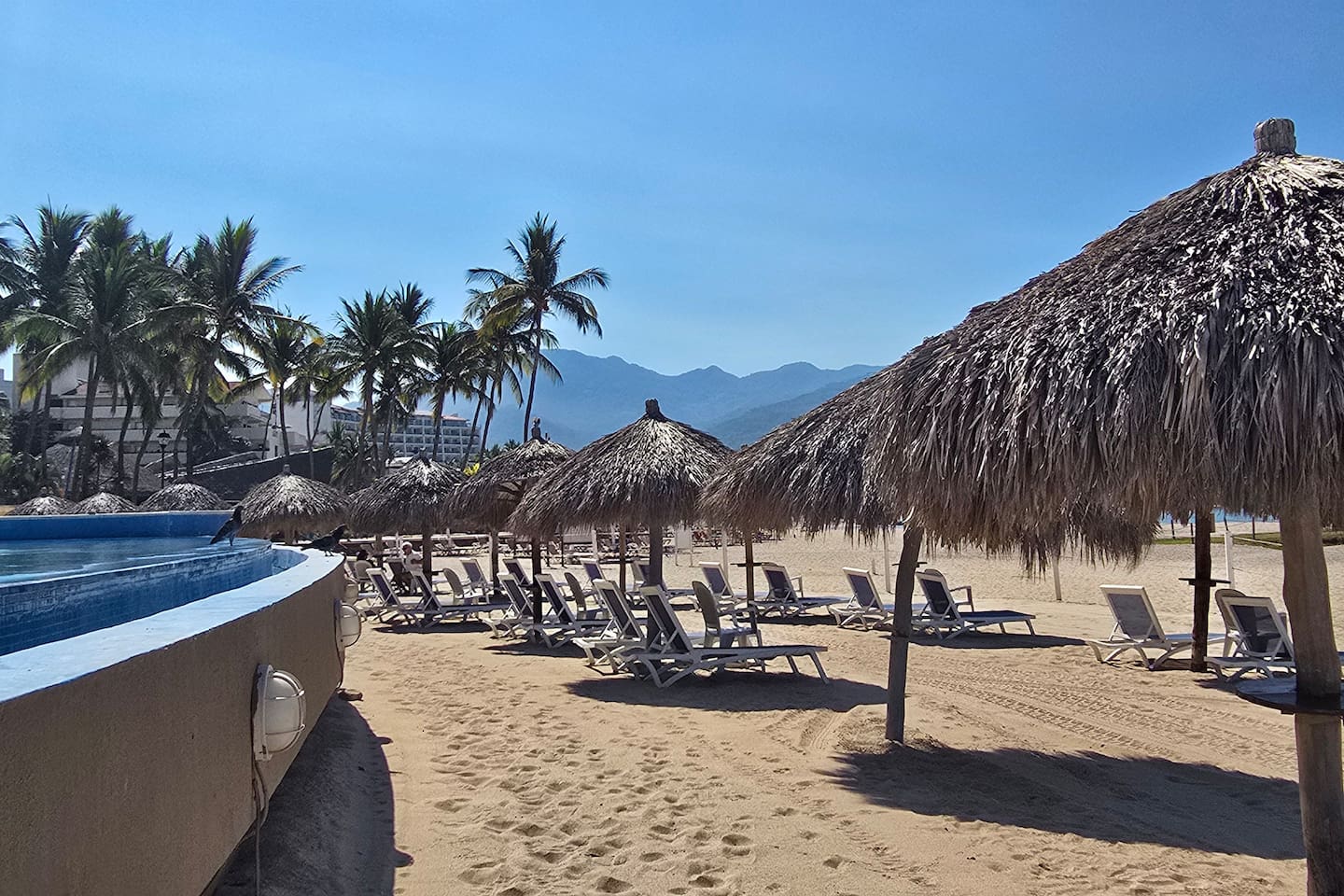 Plenty of lounge chairs at the beach in the private area