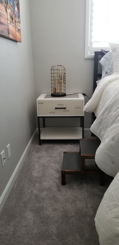 Climb up onto the bed. Tall bed with Deep mattress and Deep box springs.