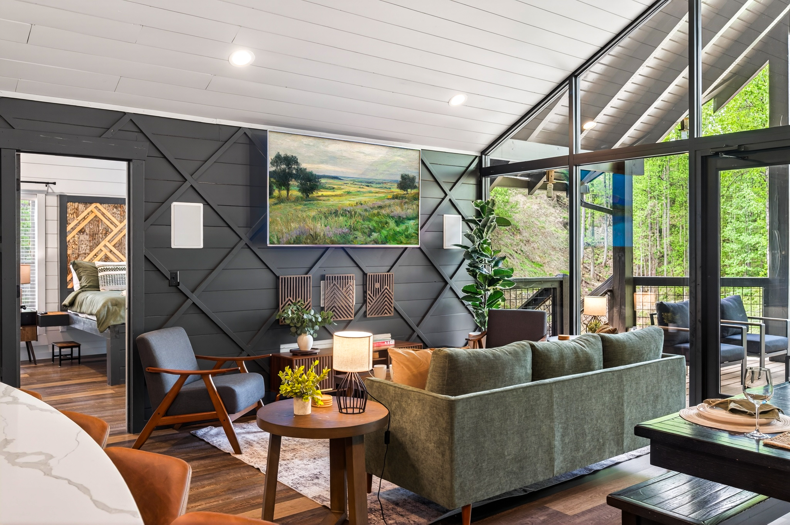 Large screen TV with Dolby Digital Surround Sound.