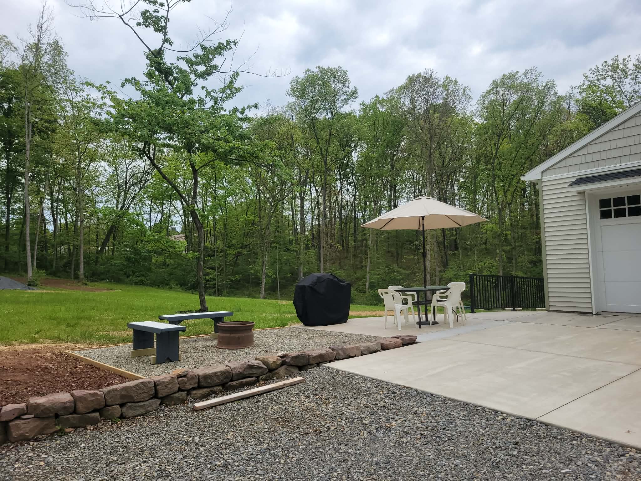 Fire Pit. Wood bundles available for sale at $3 each