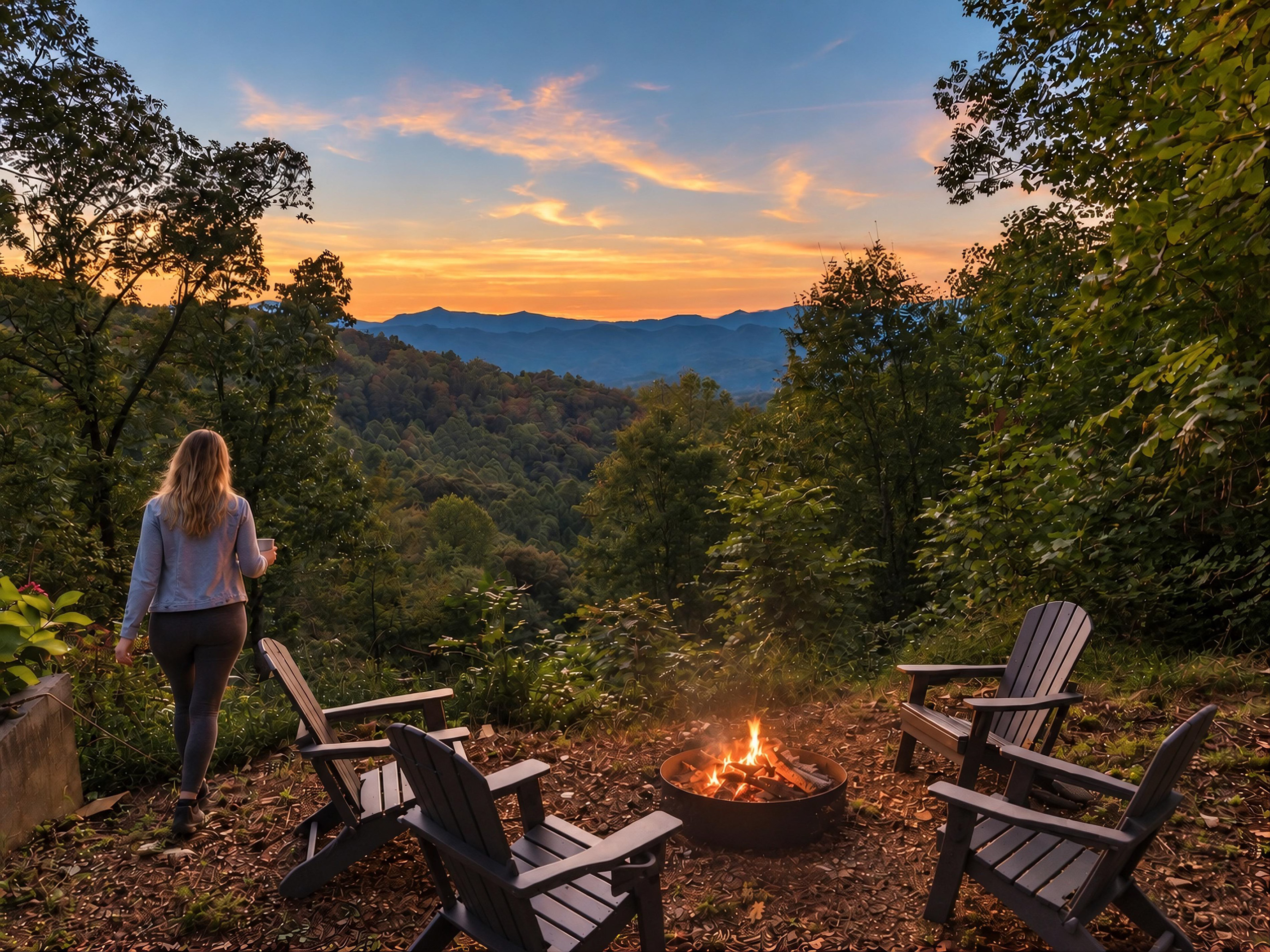 The fire-pit area offers the perfect setting to watch the sunset, roast s'mores, or simply unwind after a day of mountain adventures.