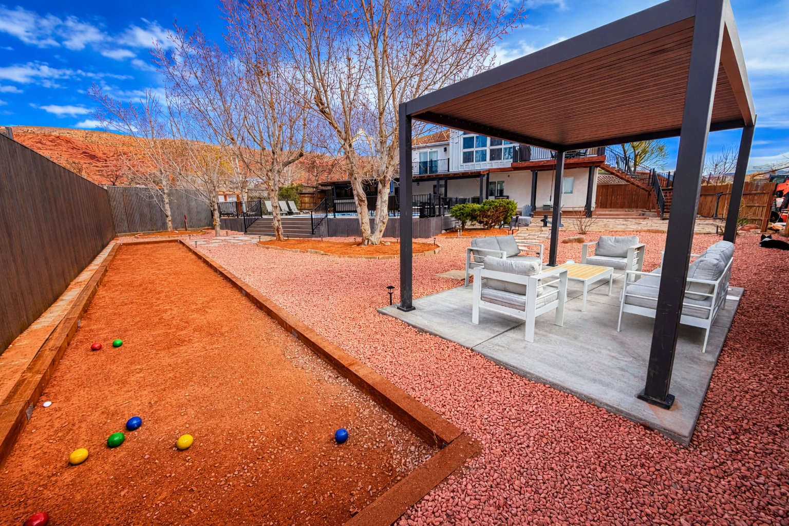 Bocce court and gazebo in the backyard 