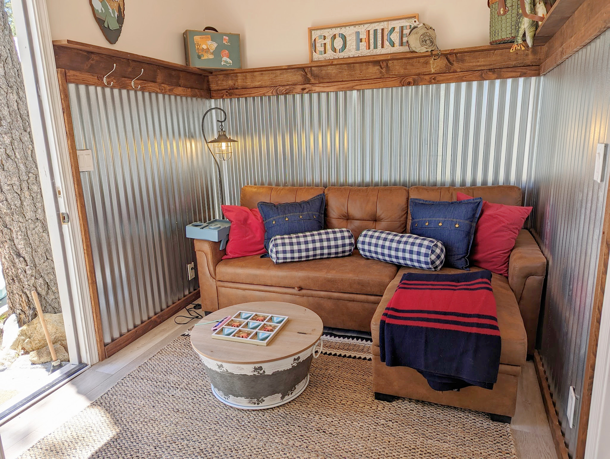 The small sectional fold up so that you can spread out your legs or use it as a small but firm bed that is probably best for kids.