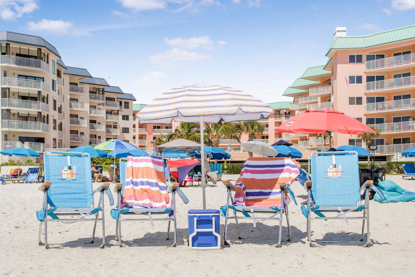 We provide 4 beach chairs, umbrella, and cooler. 