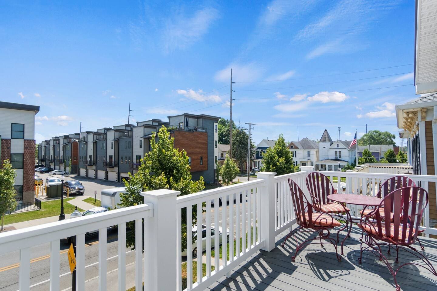 Cozy patio area, ideal for enjoying the outdoors with comfortable seating and a relaxing ambiance.