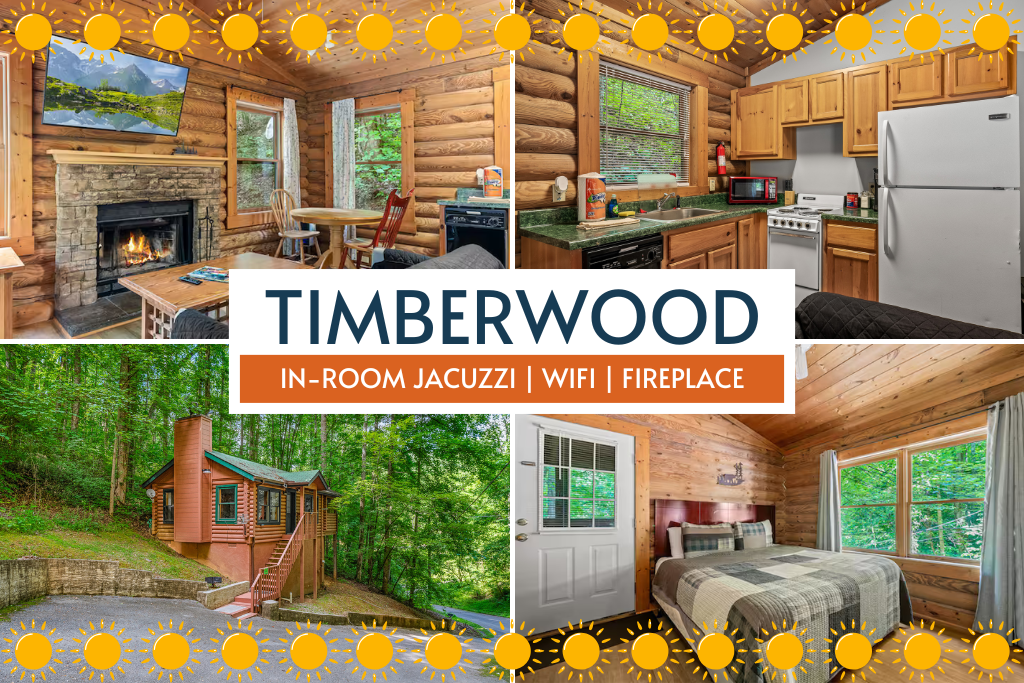 Timberwood Cabin features an in-room jacuzzi, fireplace, and WiFi—your peaceful escape nestled in the woods.