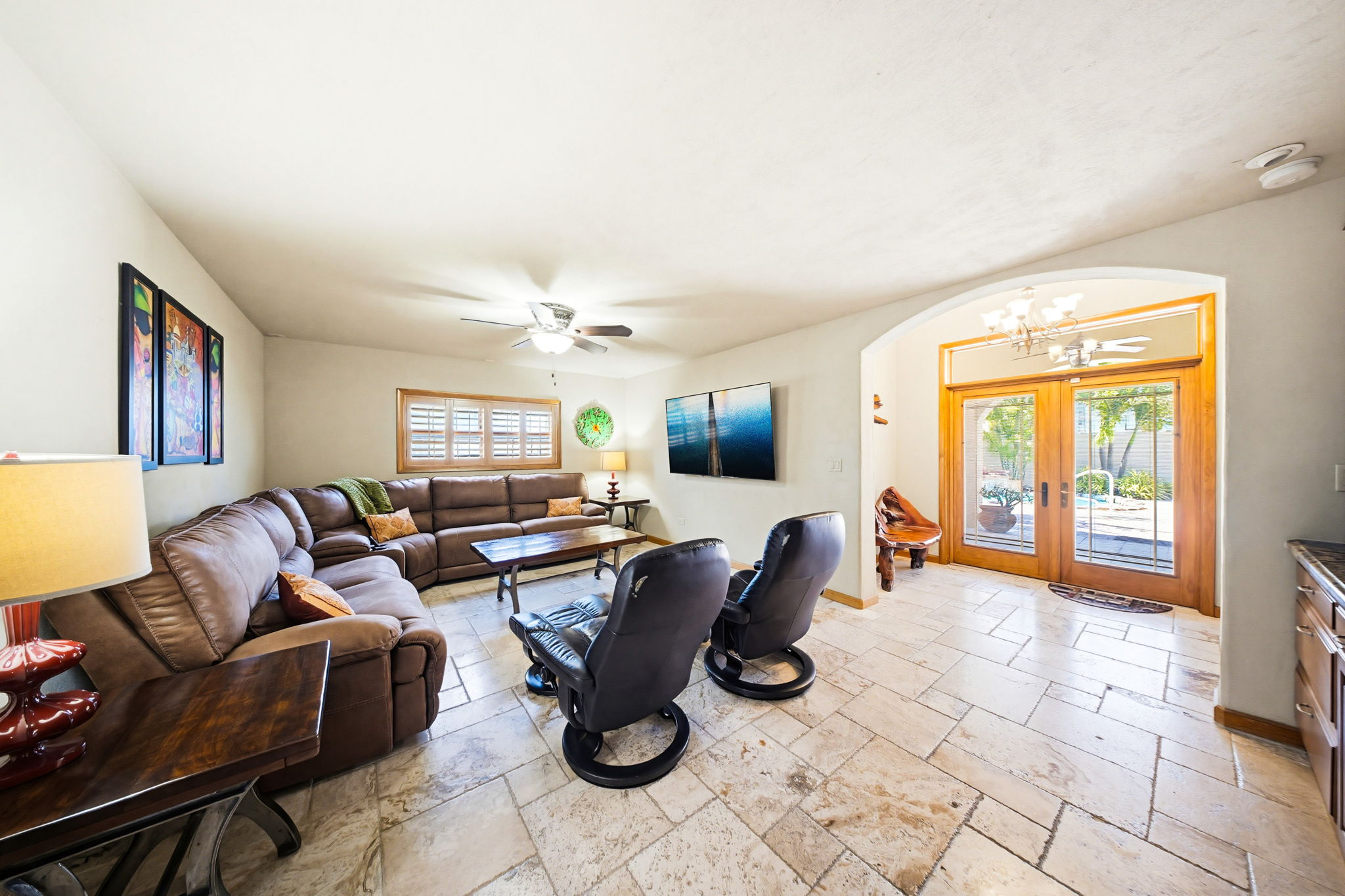 A large living room with plenty of space for everyone.