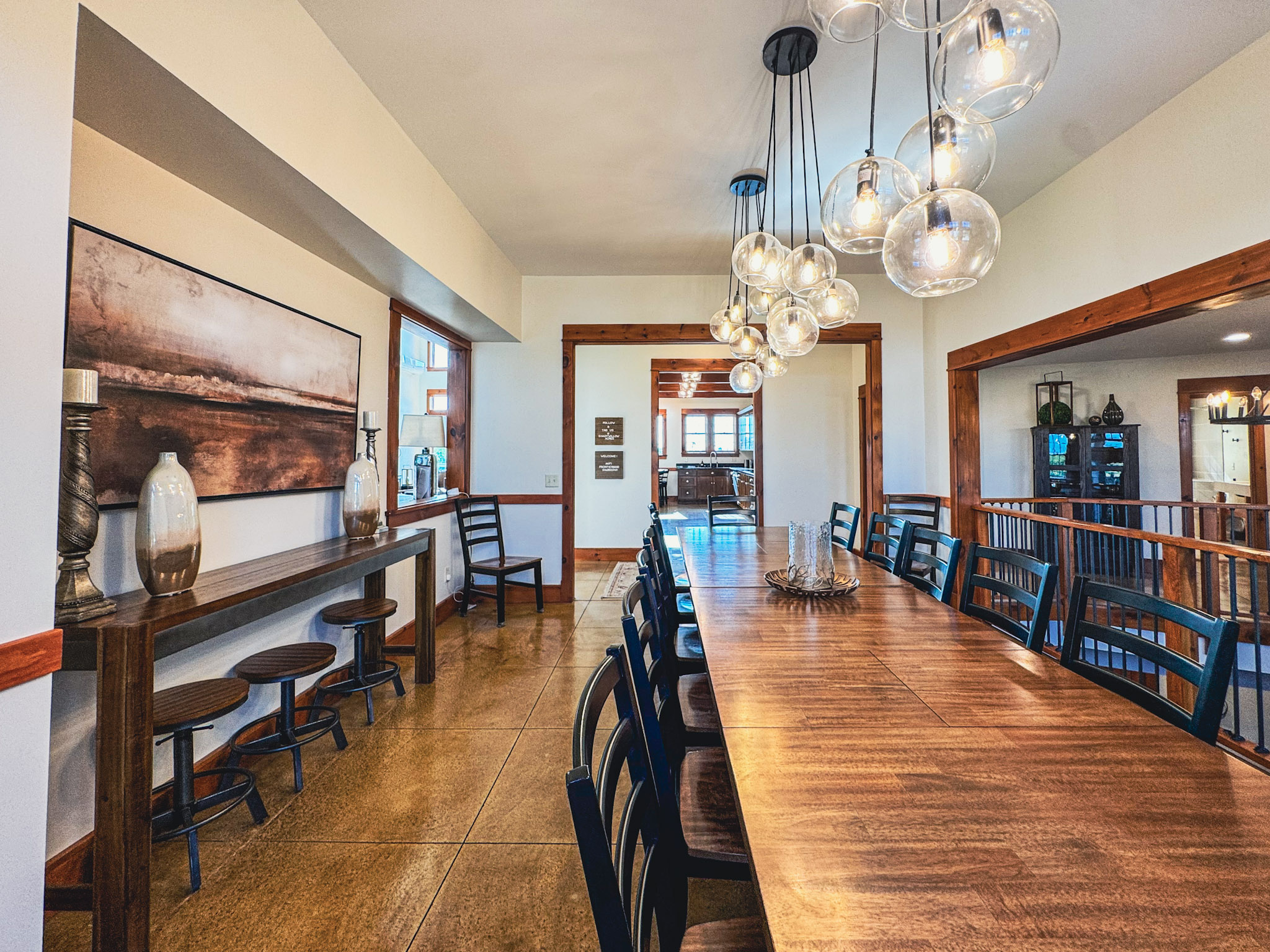 Dining room with a large table for group meals.