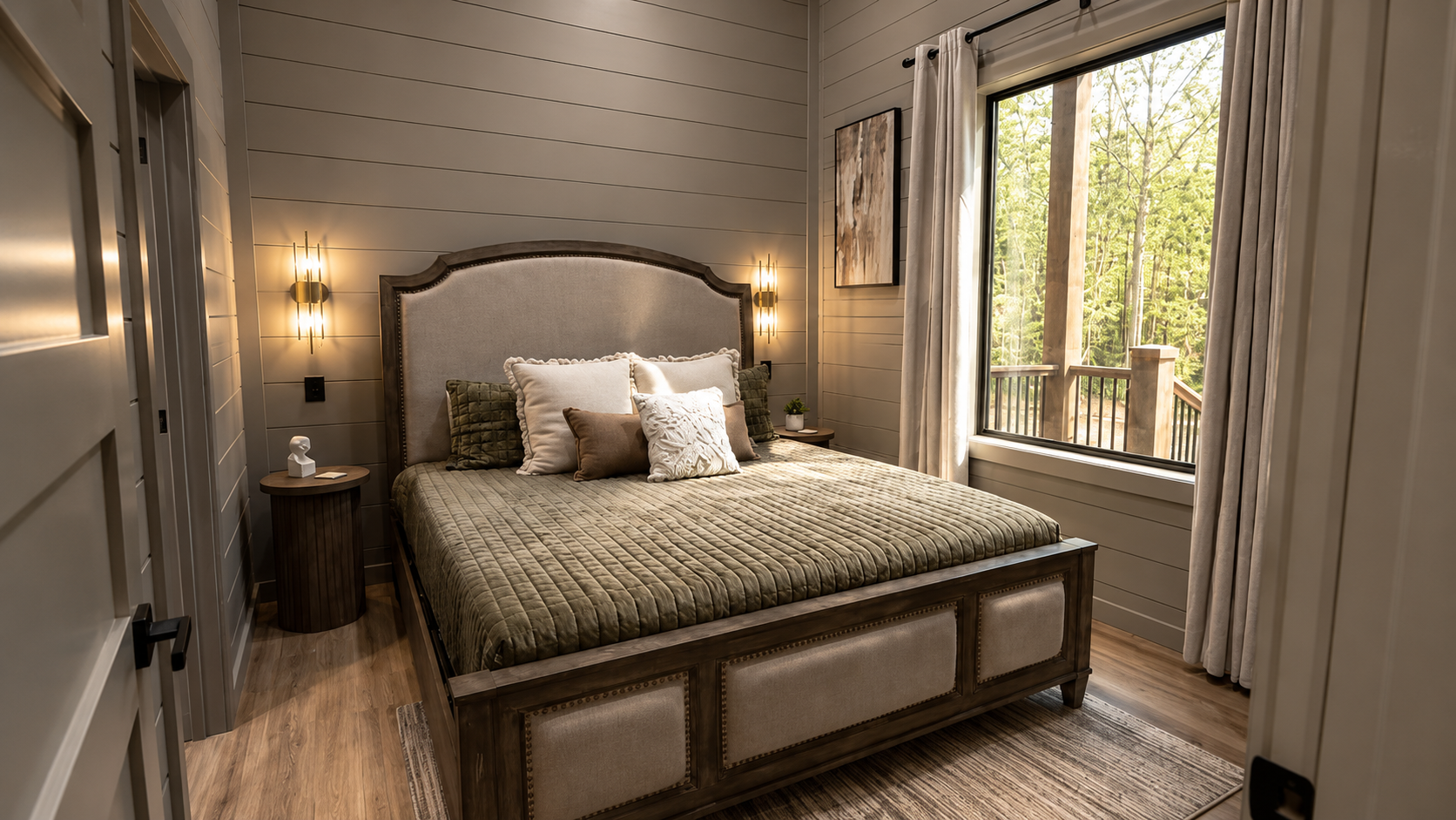 Serene Bedroom Retreat: Wake up to forest views and unwind in stylish comfort every night!