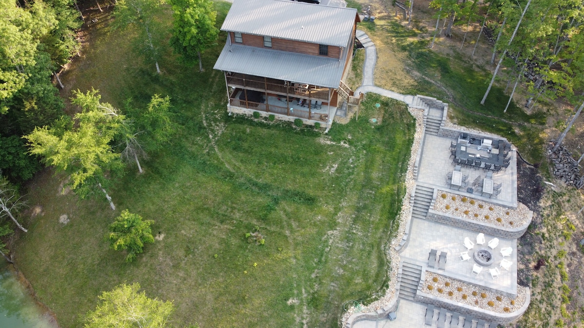 Back of cabin and patios