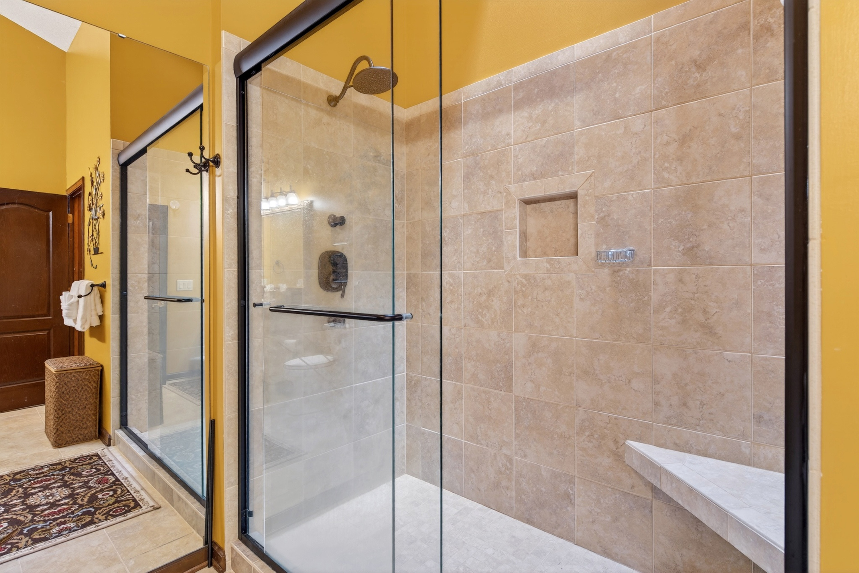 Main level master bathroom with a walk-in shower