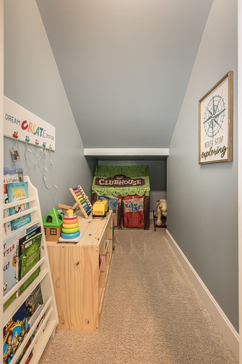 Kids will love their own play area tucked beneath the stairs.
