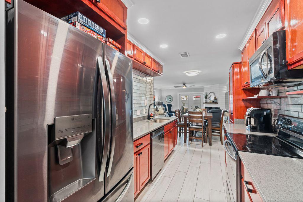 Large galley kitchen with all appliances
