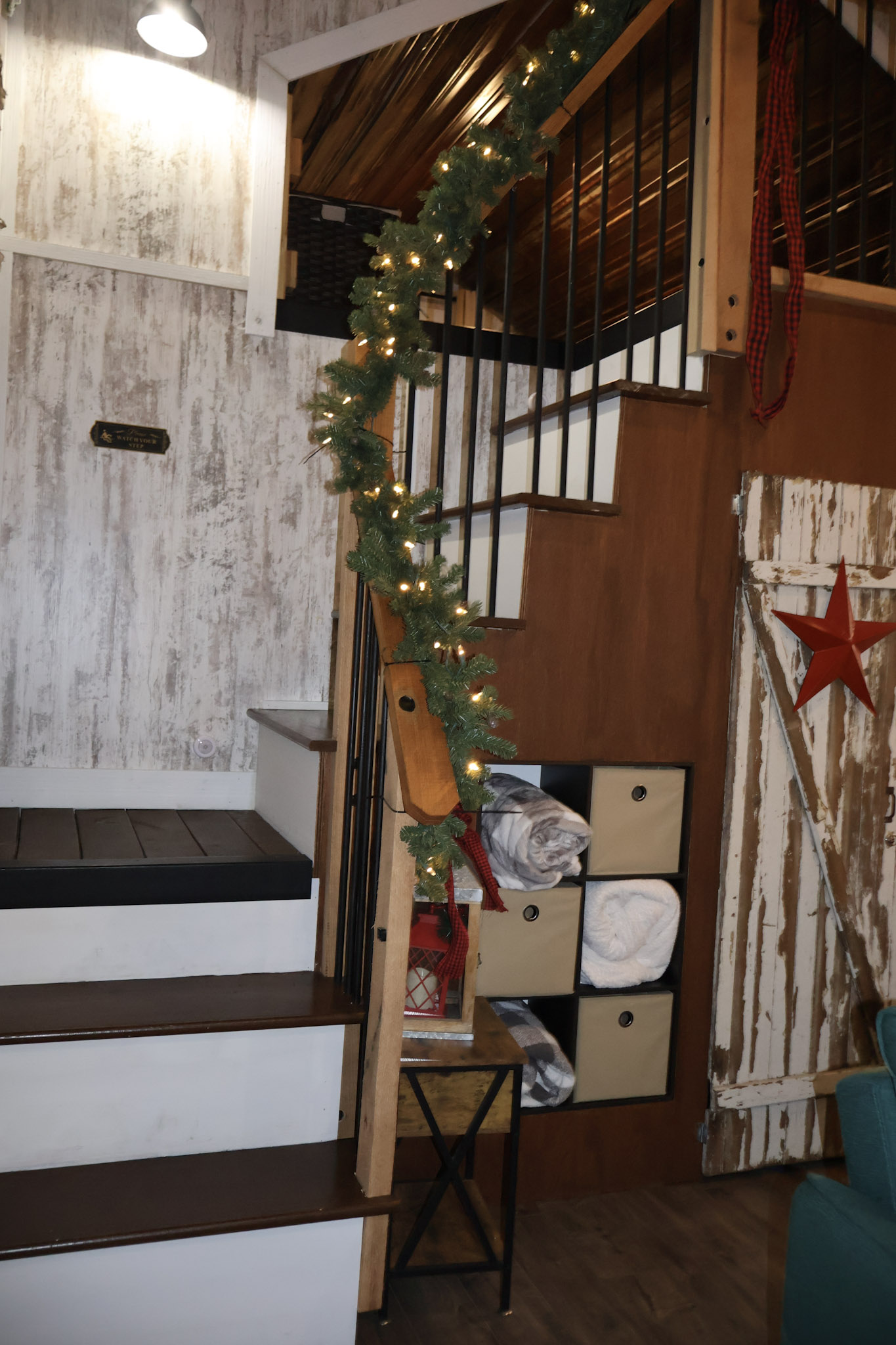 Stairs up to the bedroom loft