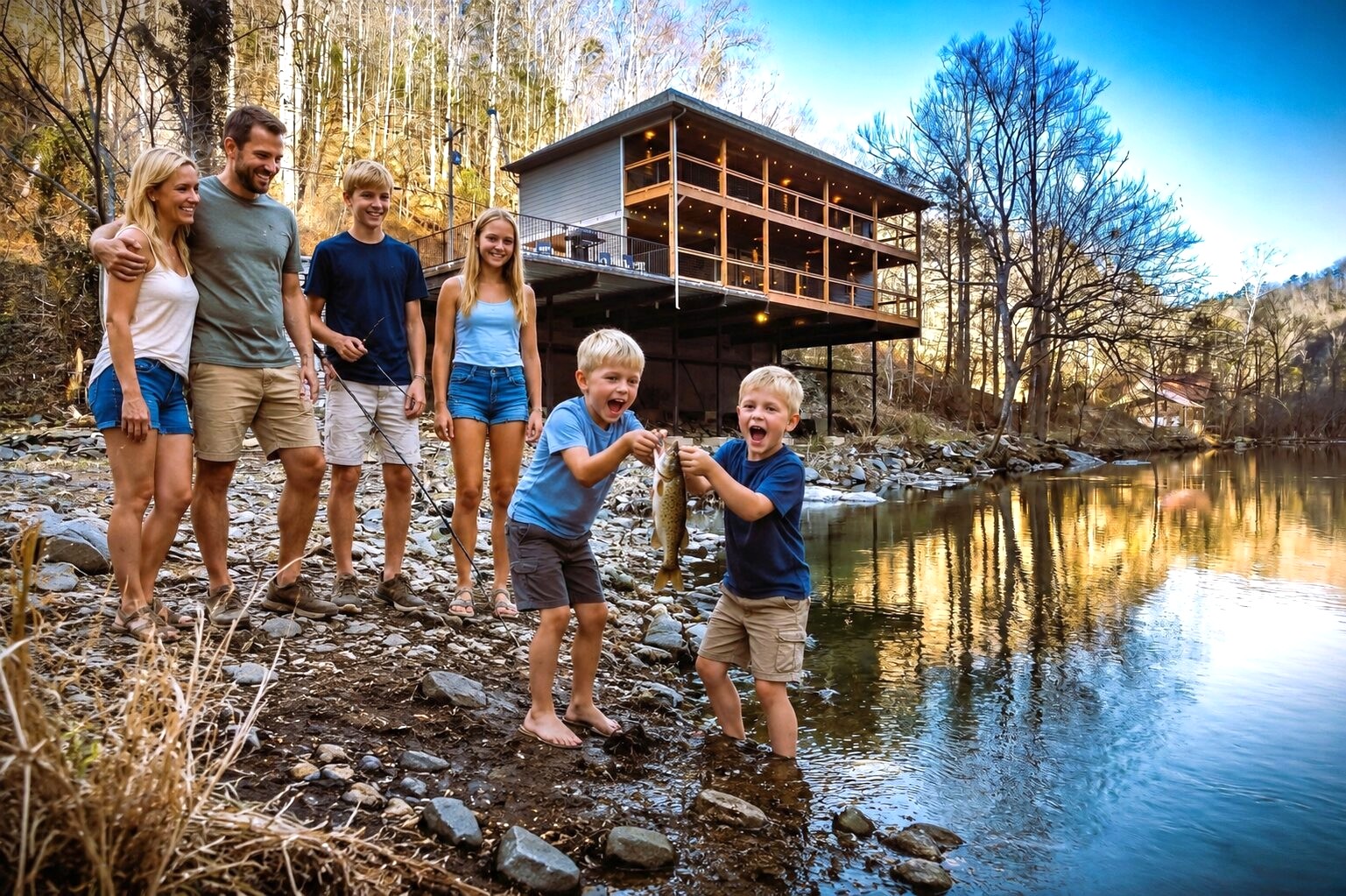 Our cabin might be THE ONLY Upscale WATERFRONT property perched right ABOVE the famous Little Pigeon River in Gatlinburg, TN - where the sound of the river stream is your daily soundtrack. Make this one-of-a-kind stay yours.