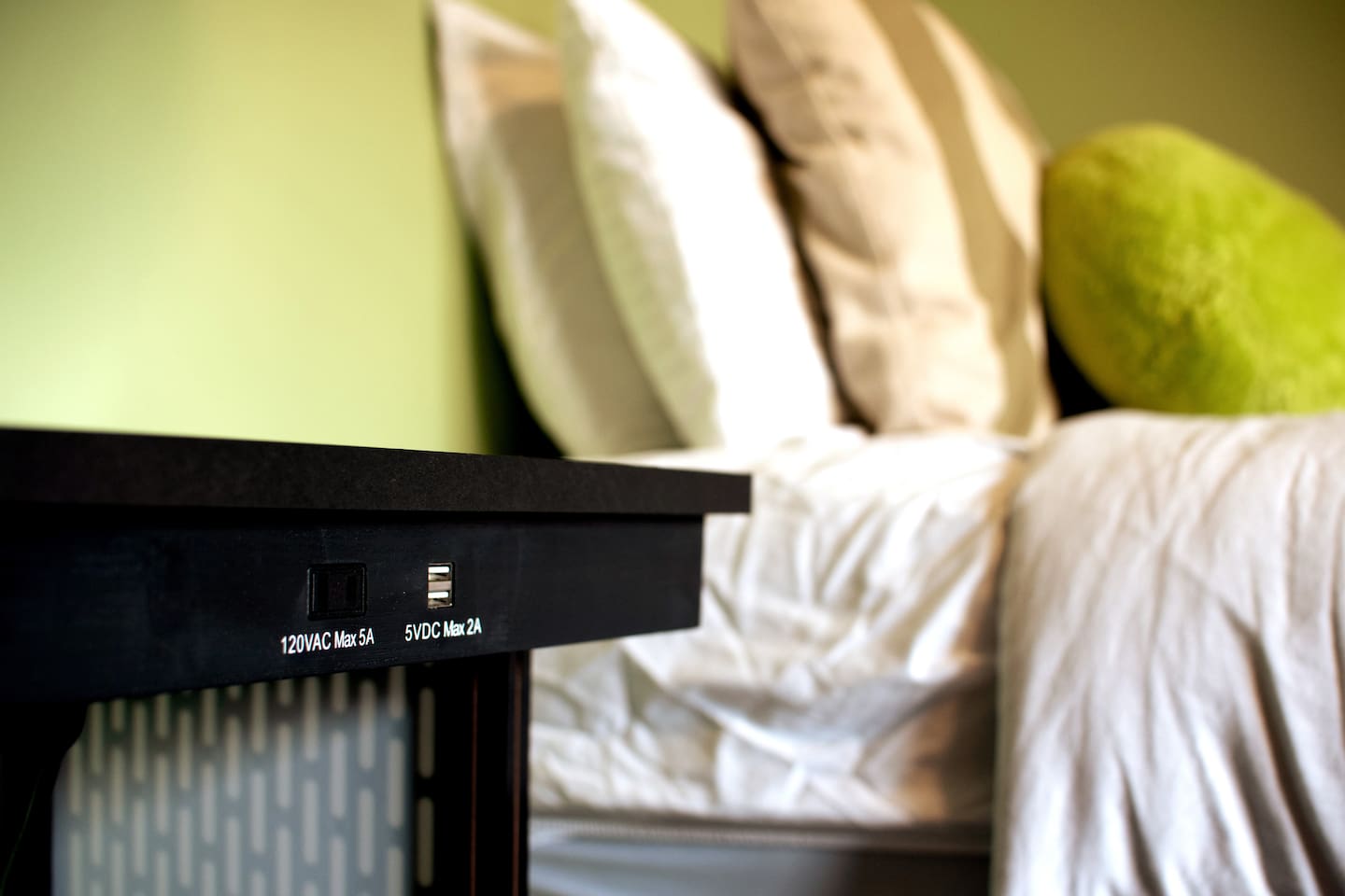 USB chargers by each bed. 