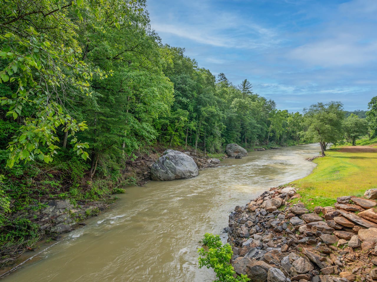 The Broad River, this river runs right in front of the cabin. Tube, fish, and swim!