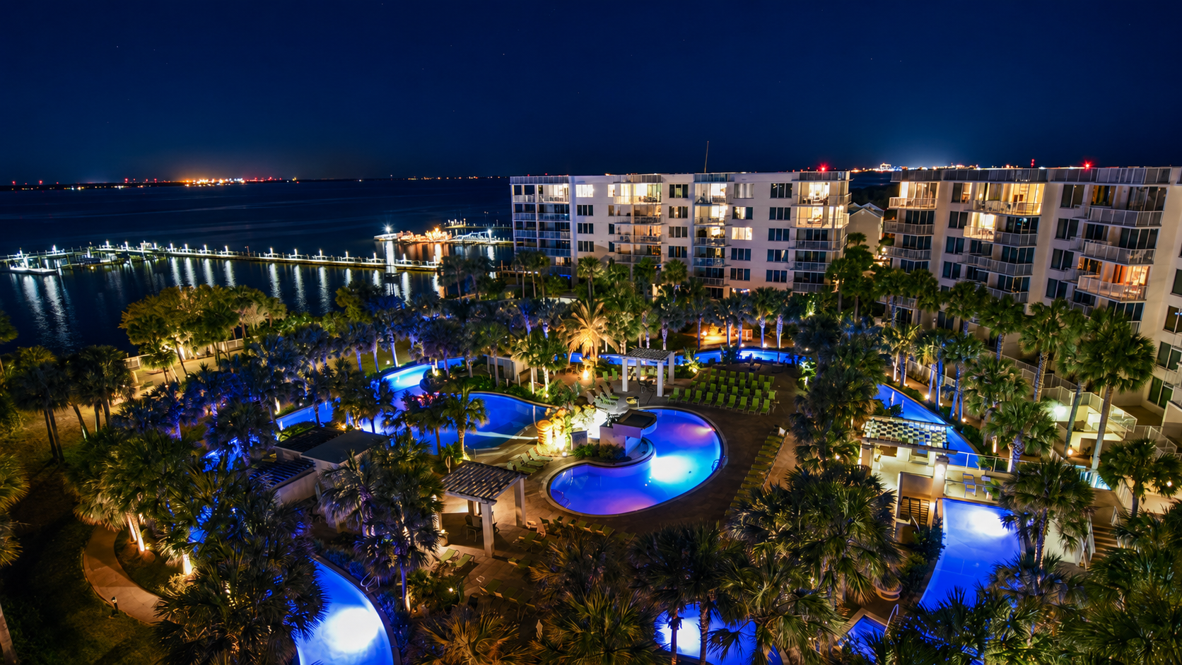 Aerial view of the resort at night
