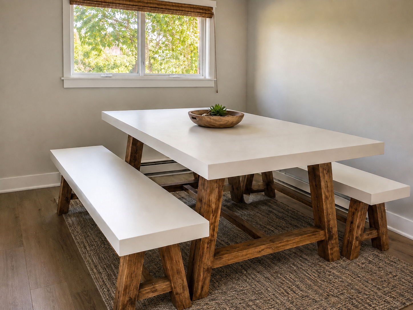 Casual dining area with bench seating and plenty of natural light