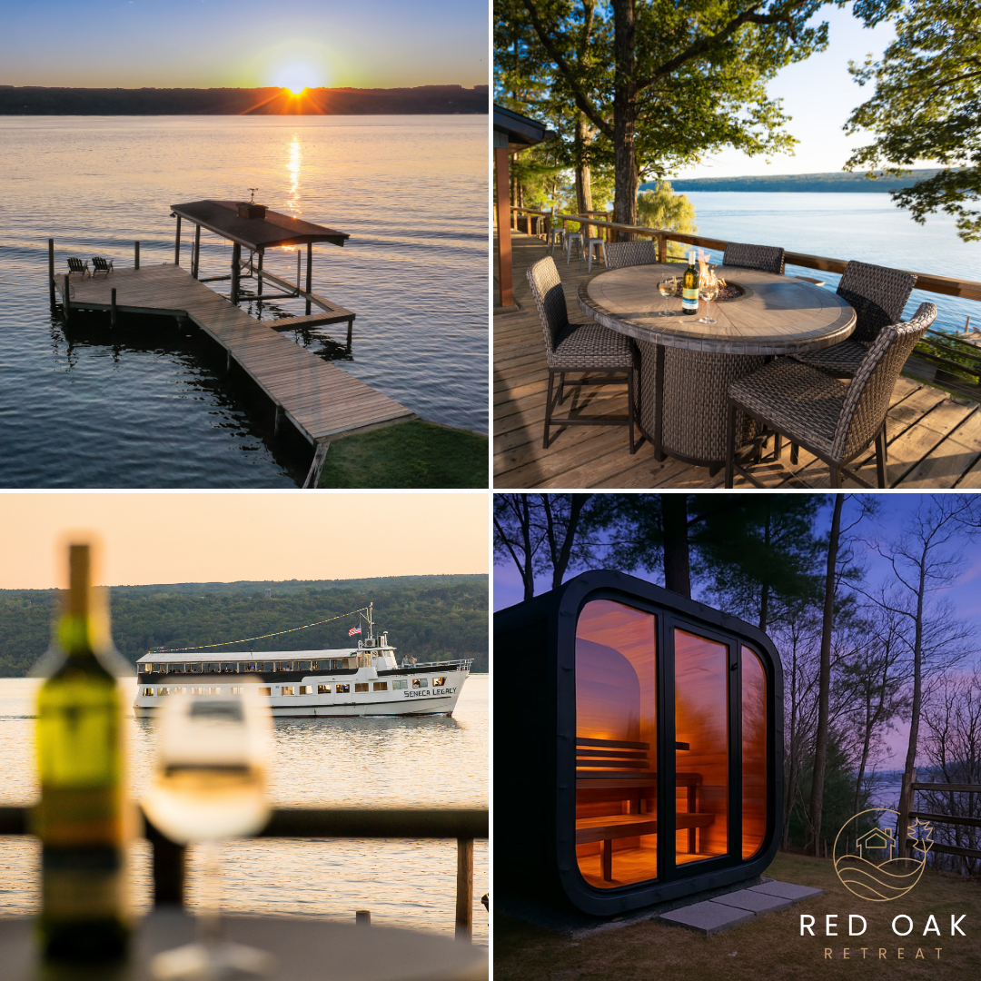 Red Oak Retreat | Seneca Lake Waterfront Home | 3 Bed, 2 bath + Seasonal Lakeside Bedroom | Game Room | Private Dock and Boat Lift | Sauna | Sunset Views