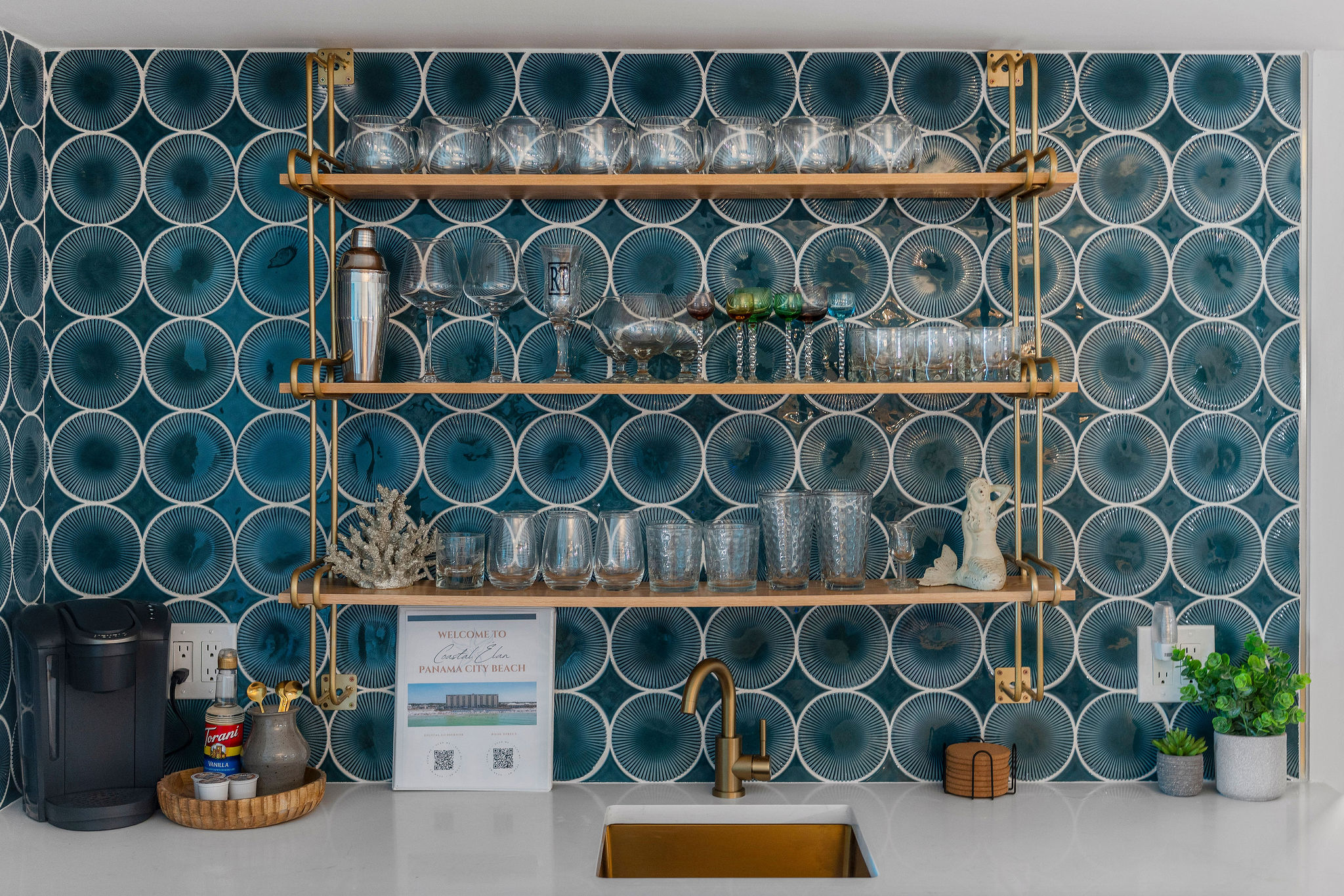 Wet Bar featuring various wine and spirit glassware.