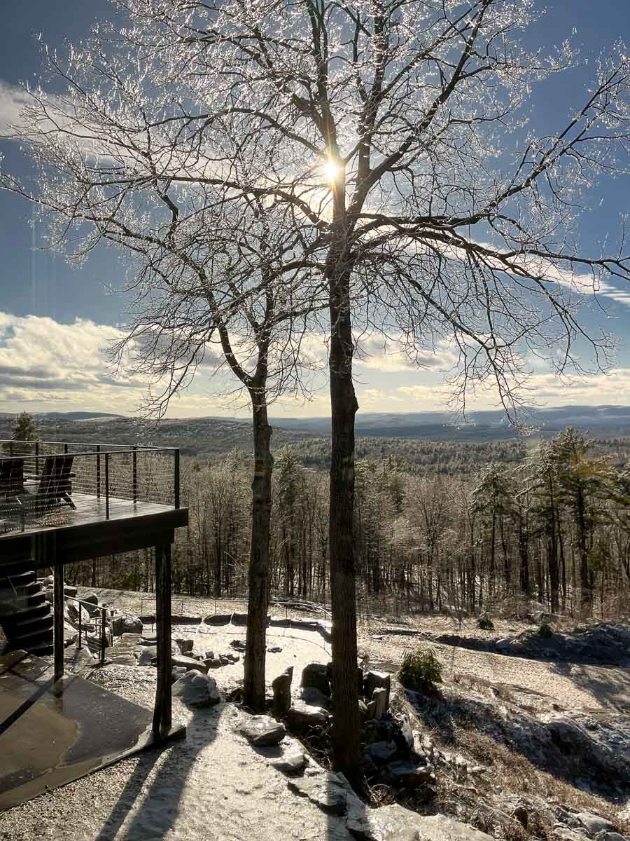 Winter deck view across the Berkshires ridgeline &mdash; Sunset Falls