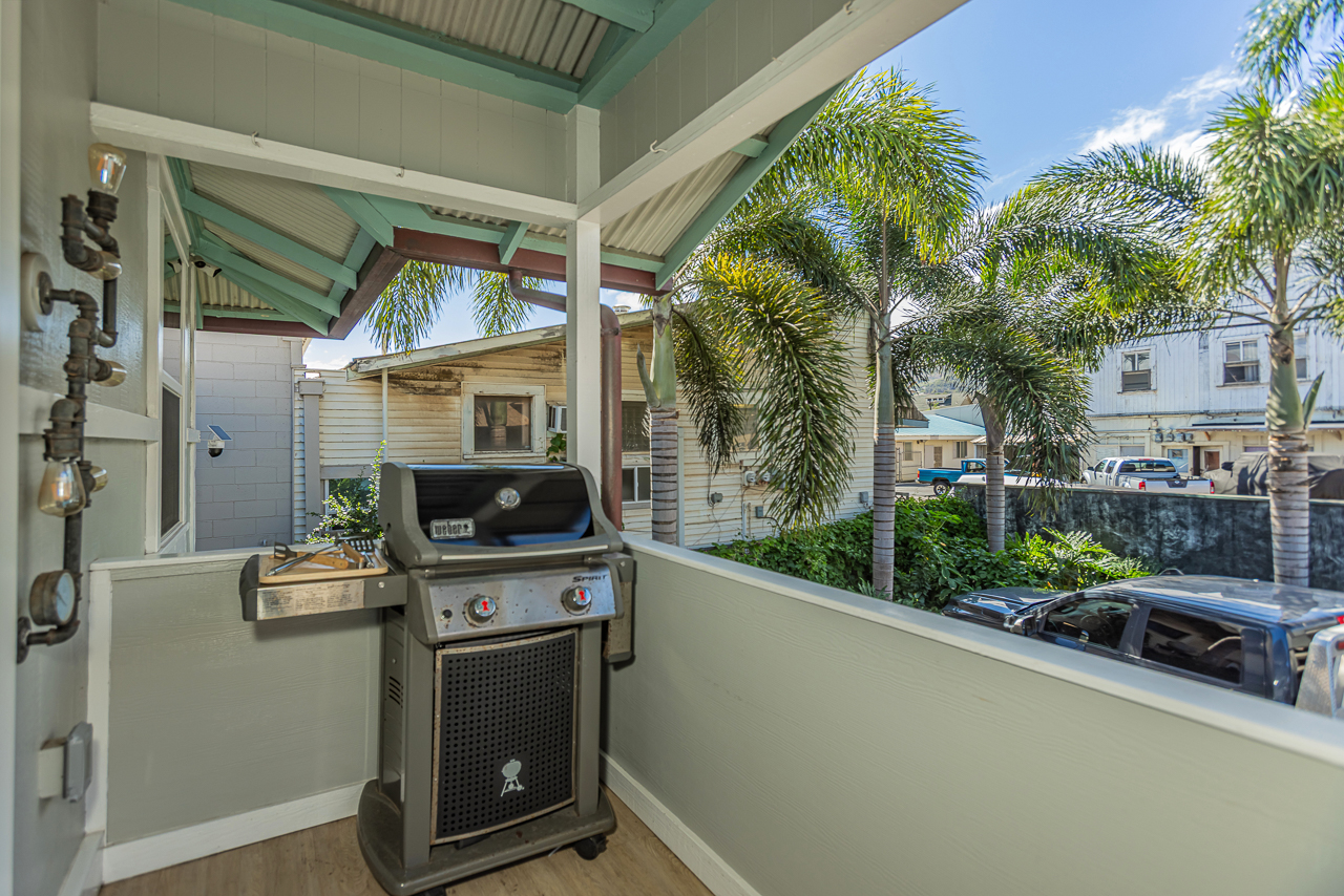 Gas Grill on front porch for use during your stay