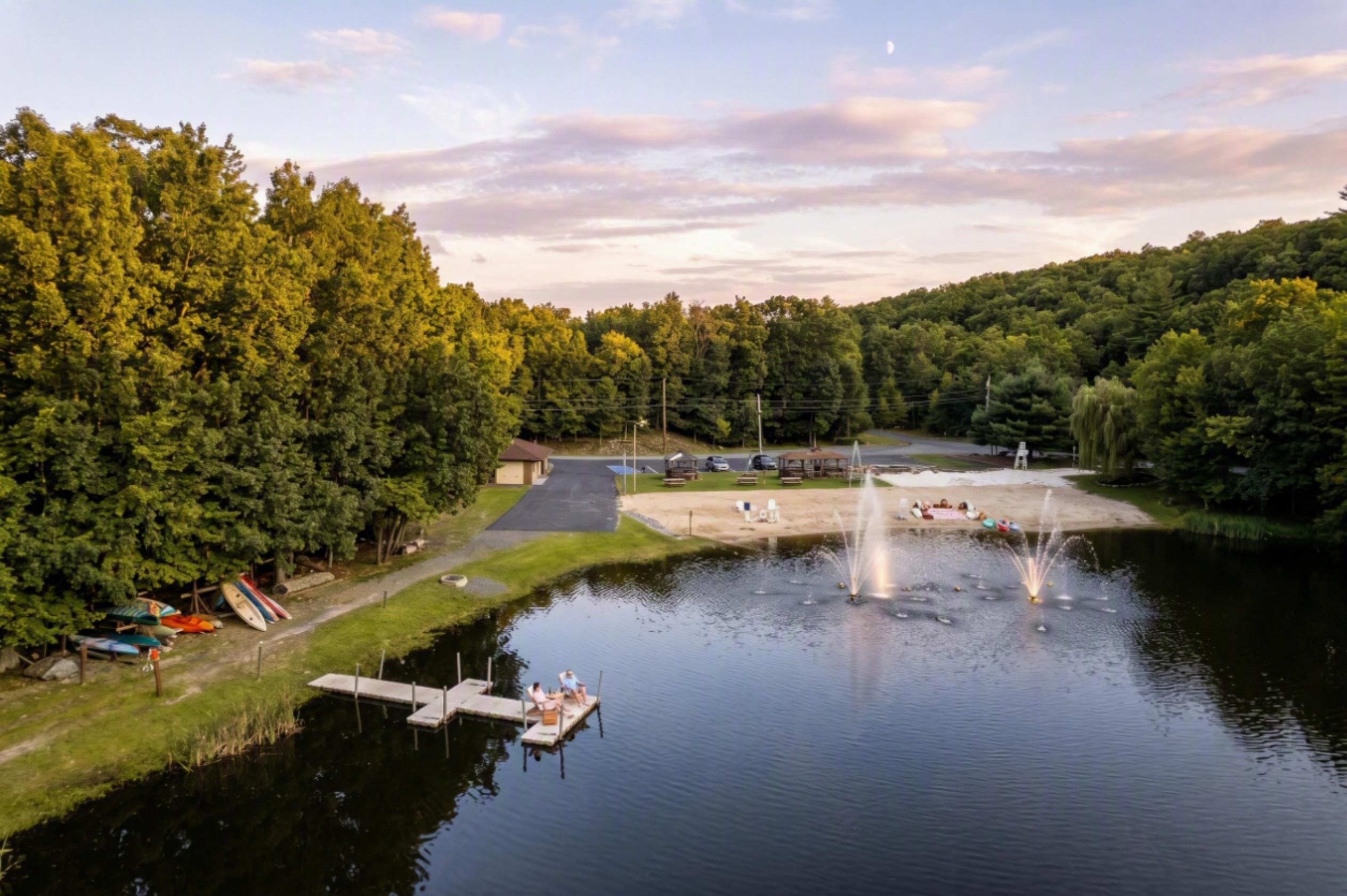 Lake with swimming area and beach