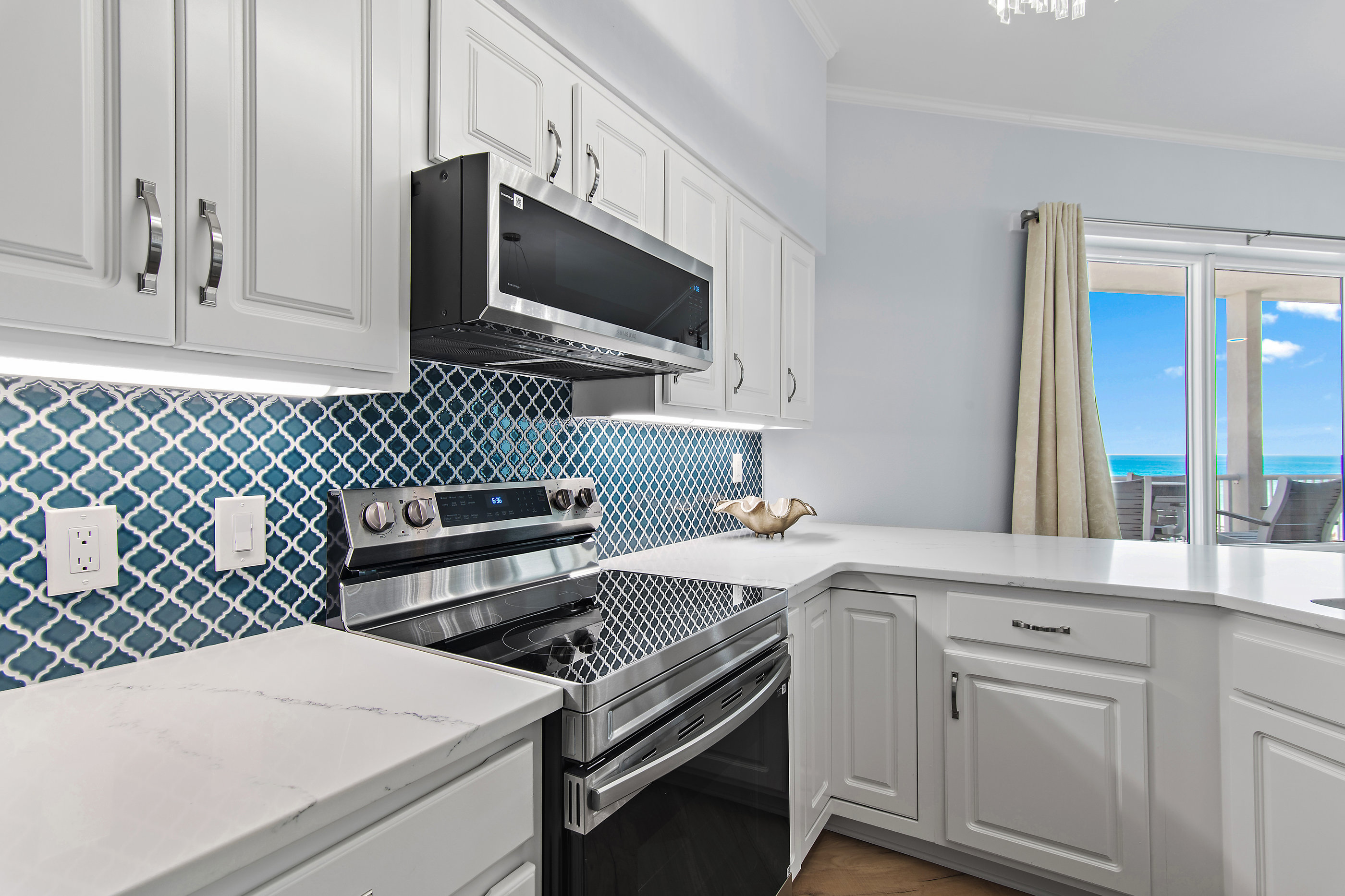 Stainless steel appliances and custom cabinetry