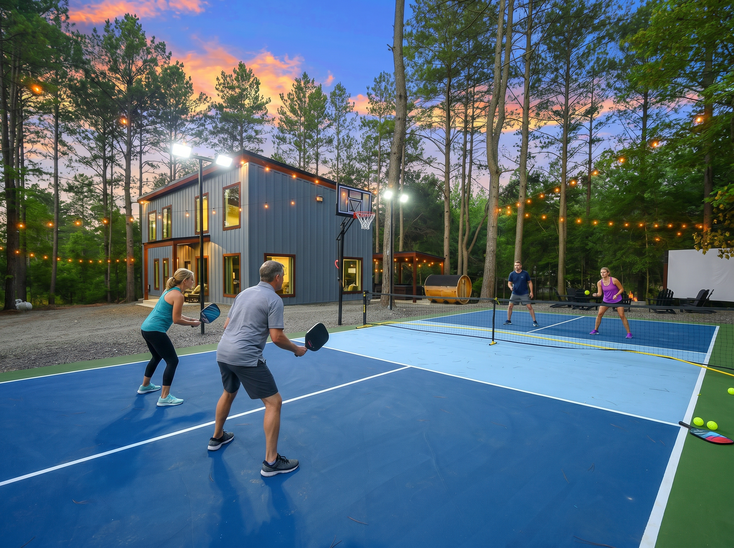 Your own court beneath the pines, made for slow mornings, sunset matches, and bragging rights that last the whole trip.

