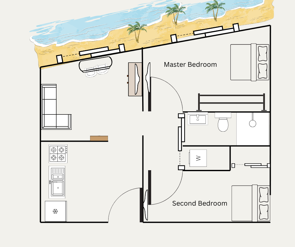 Floor plan of the apartment — not to scale, but it provides a good idea of the layout.