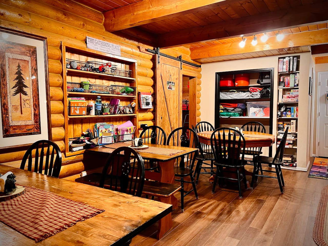 Eating area, board games, beach equipment, crafts and rhythm instruments abound in "The Gathering Place."