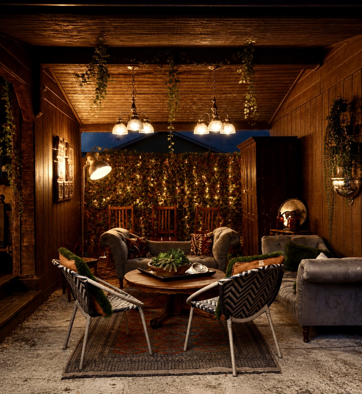 After dark, the Speakeasy reveals its sultry side—a covered lounge made for cocktails, conversation and late-night lingering. Hosting an *approved* event? The leafy back wall is actually a gate that opens to welcome a food truck into the courtyard.