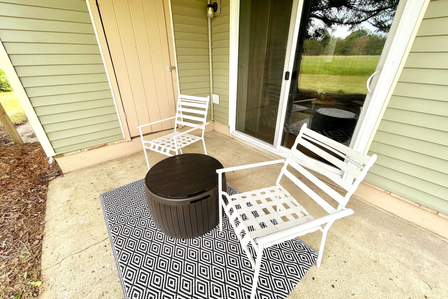 Private patio with seating