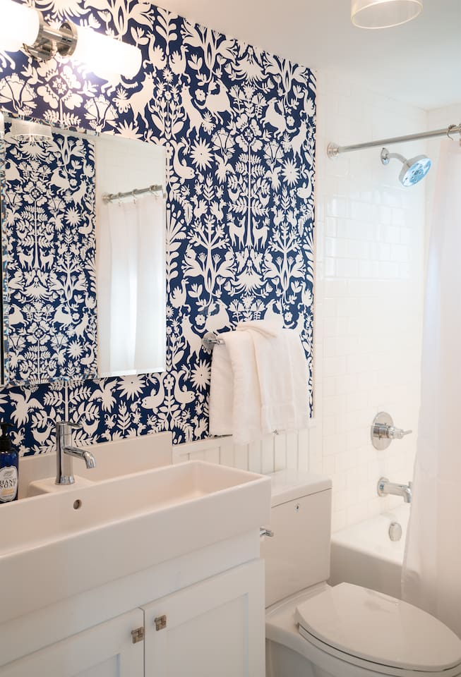 Hall bathroom--full shower and tub.