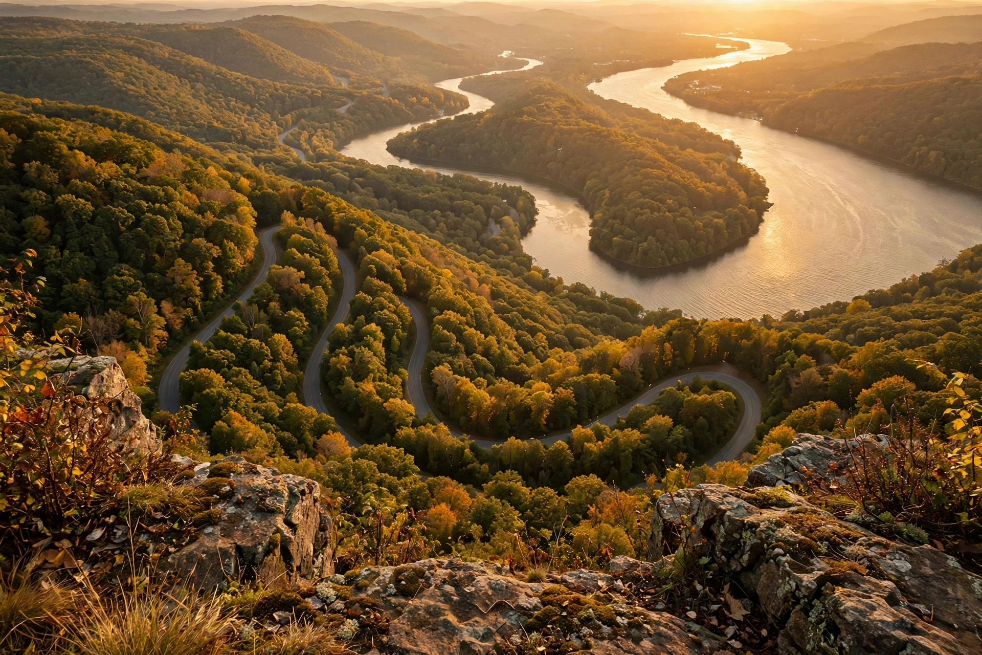 Delaware River valley overlook at golden hour