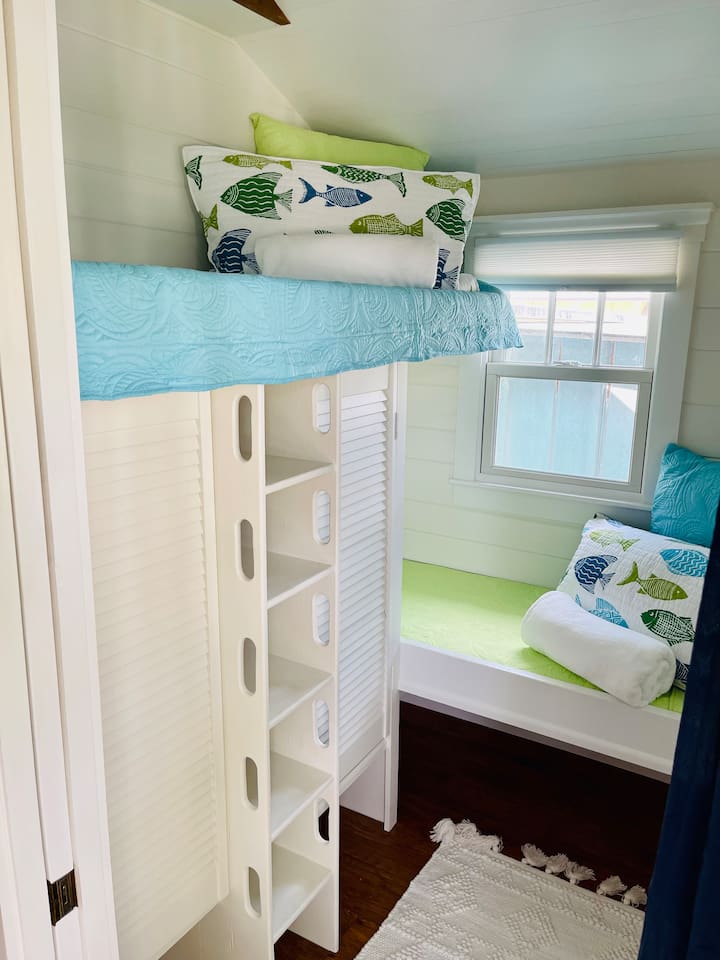 Bunk Room with 2 smaller than twin bunks. Great for kids.