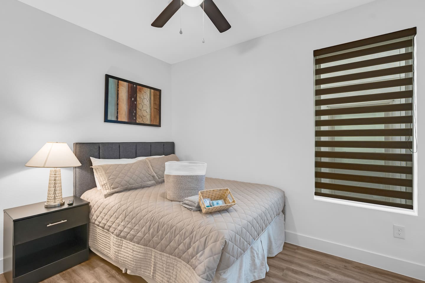 Soft lighting, plush bedding, and a stylish setup perfect for restful nights.
