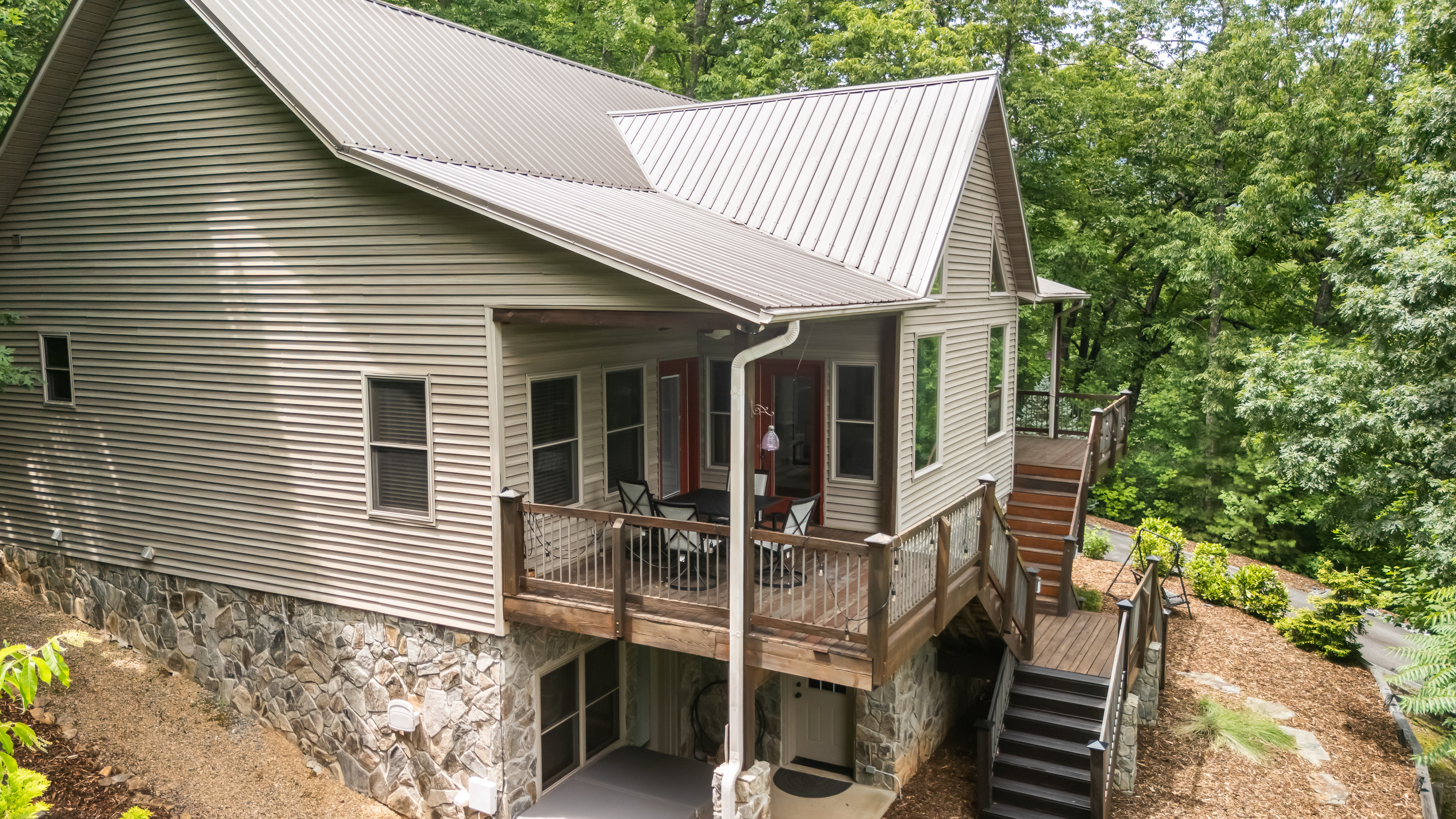 Have lunch on on of the decks, then head downstairs to get into the hot tub. 