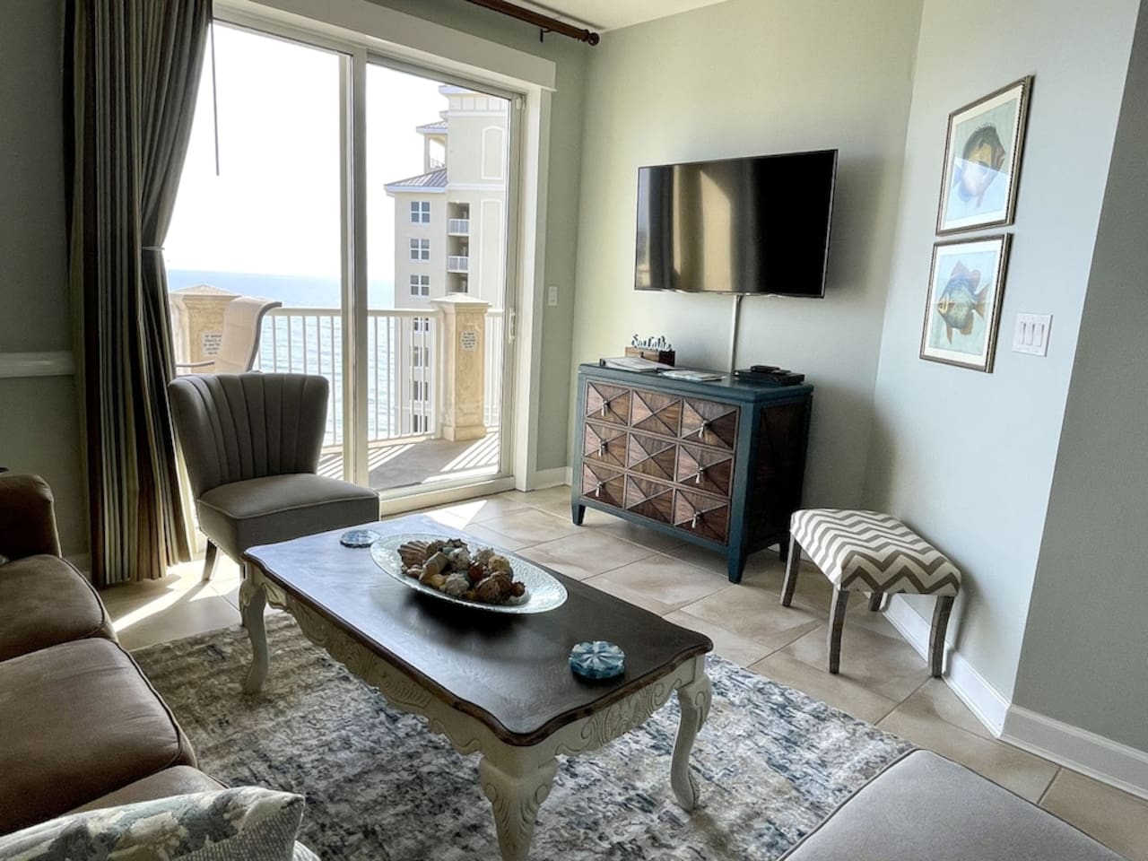 Living room with view of blue waters of the gulf