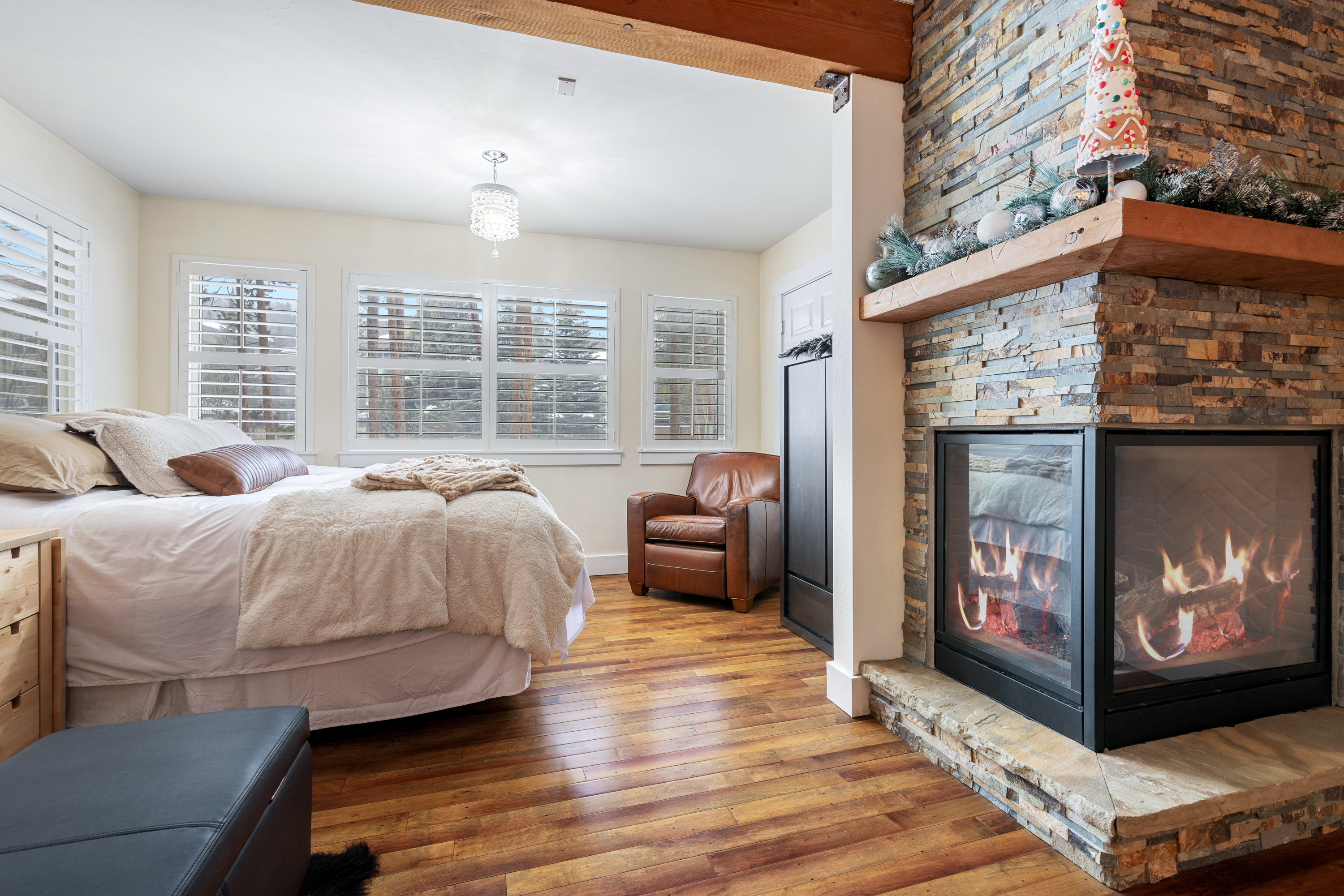 King bed in nook off living room (not shown is new heavy draper to provide privacy between King bed and living area