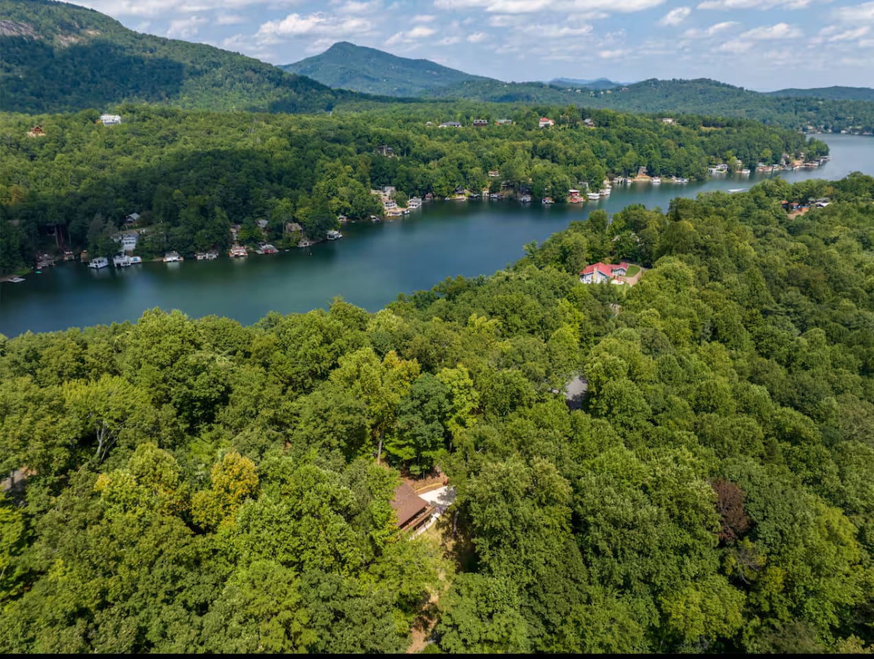 Upper view drone footage of the cabin  