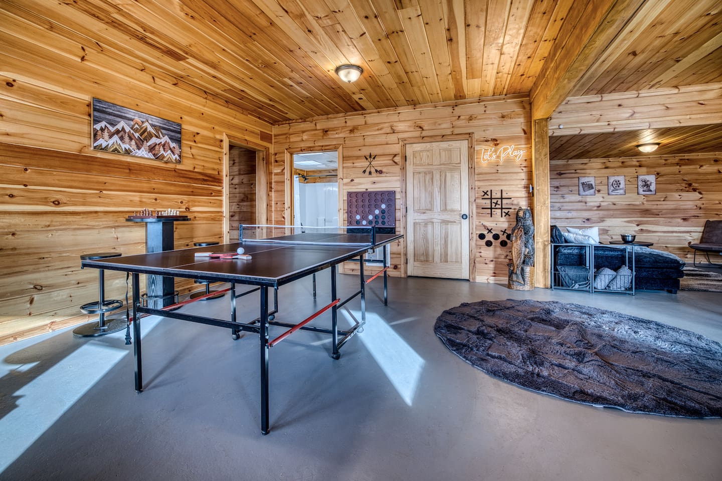 Basement game room includes ping pong, darts, foosball; wall games like connect four, ring toss, and tic tac toe; and plenty of board games, puzzles and more!