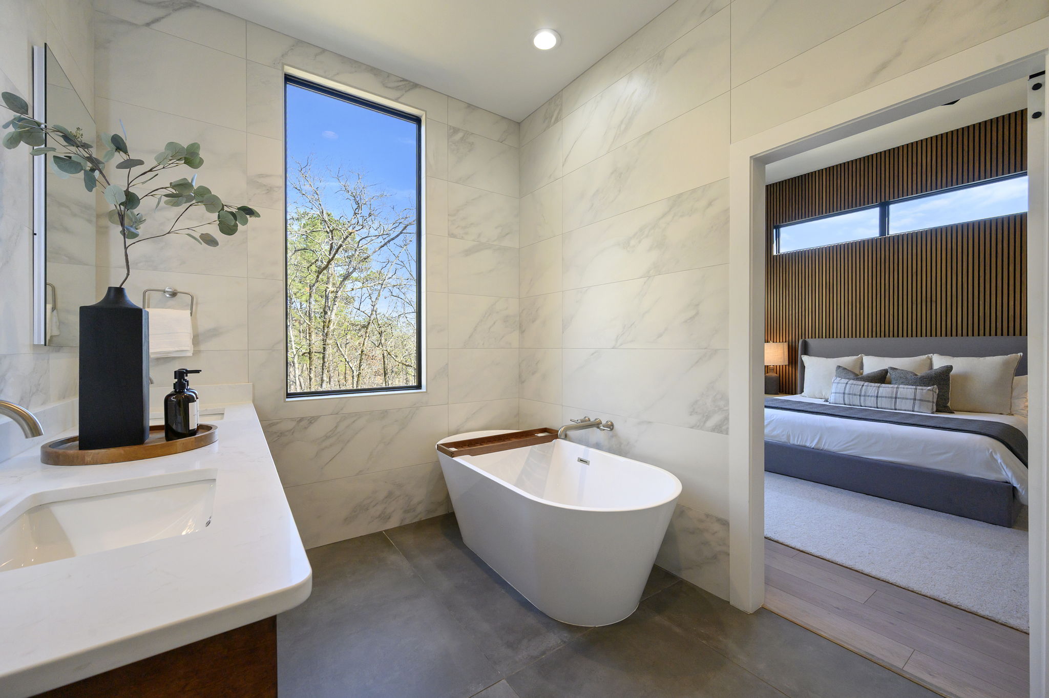 Ensuite Bathroom 2 - Attached to King Suite 2. Featuring oversized rain shower with dual showerheads, soaking tub and spa-quality marble finishes. Includes premium toiletries (body wash, shampoo, conditioner, hand soap) and hotel quality towels. 