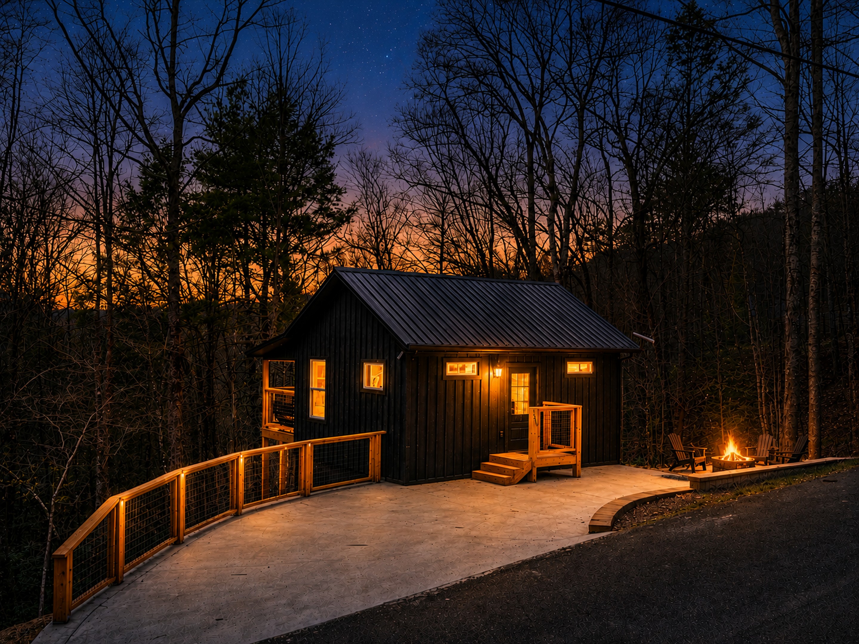 Charming one bedroom cabin with hot tub and firepit in a quiet setting