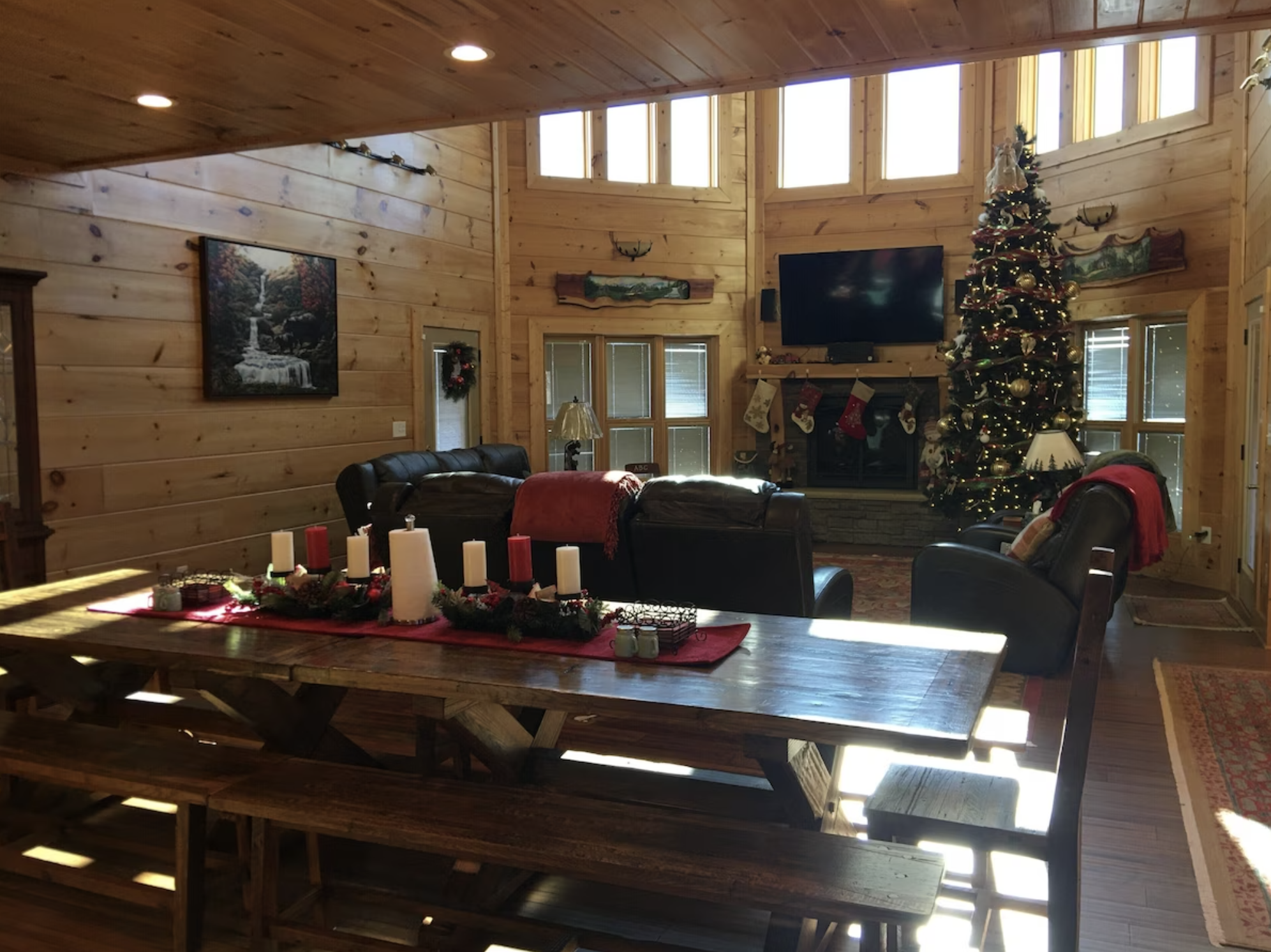 The gorgeous open-concept living area and dining room give you and your vacation crew ample space.