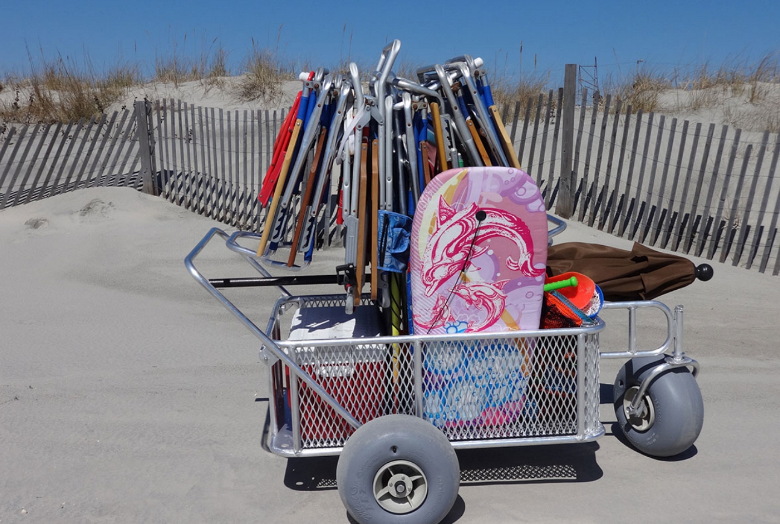 We supply this handy cart making getting to and from the beach a breeze!